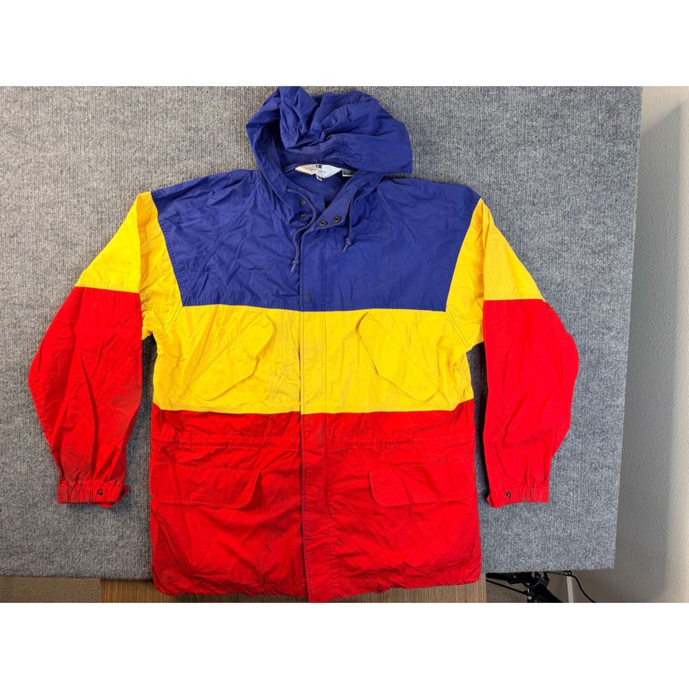 Vintage Norsport Jacket Mens Medium Colorblock Blue Yellow Red Cotton Windbreake